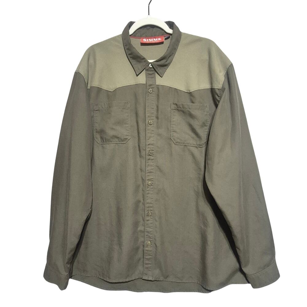 SIMMS Fishing Shirt Men's XXL Green Long Sleeve Button Up Casual Performance